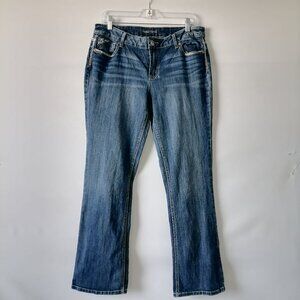 Maunces Women's Blue Mid Rise Comfort Regular Denim Boot Cut Jeans Size 14